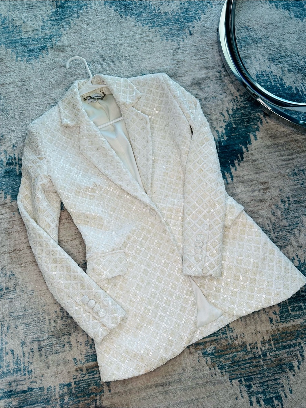 NADINE MERABI MEGHAN WHITE Embellished Blazer Jacket XS
